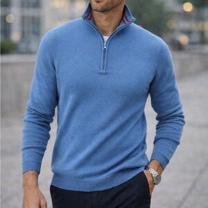 Billtornade Paris 1/4 Zip Sweater Blue Rib Knit Pullover Men's Size